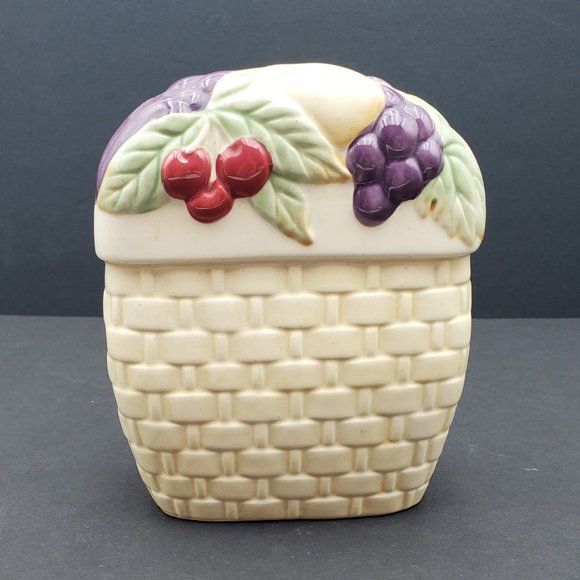 Pfaltzgraff Jamberry Napkin Holder Pat Farrell Basketweave Grapes Cherries - Picture 2 of 6